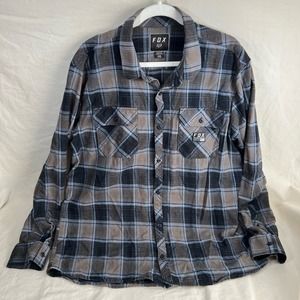 Fox Racing Flannel Shirt Button Up Long Sleeve Plaid Men Size XXL Brown Blue